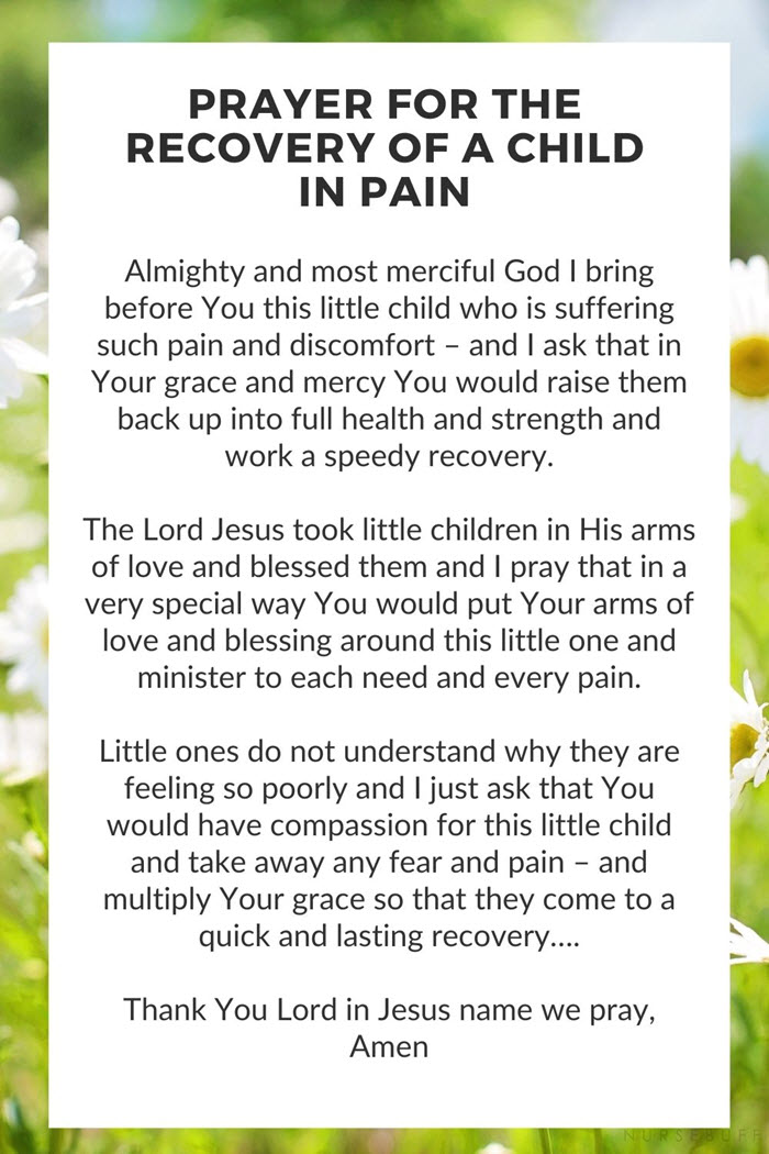 a prayer for the recovery of a child in pain