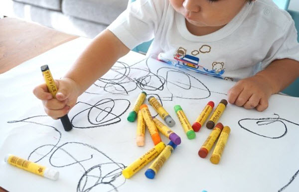 crayons and paper in waiting area