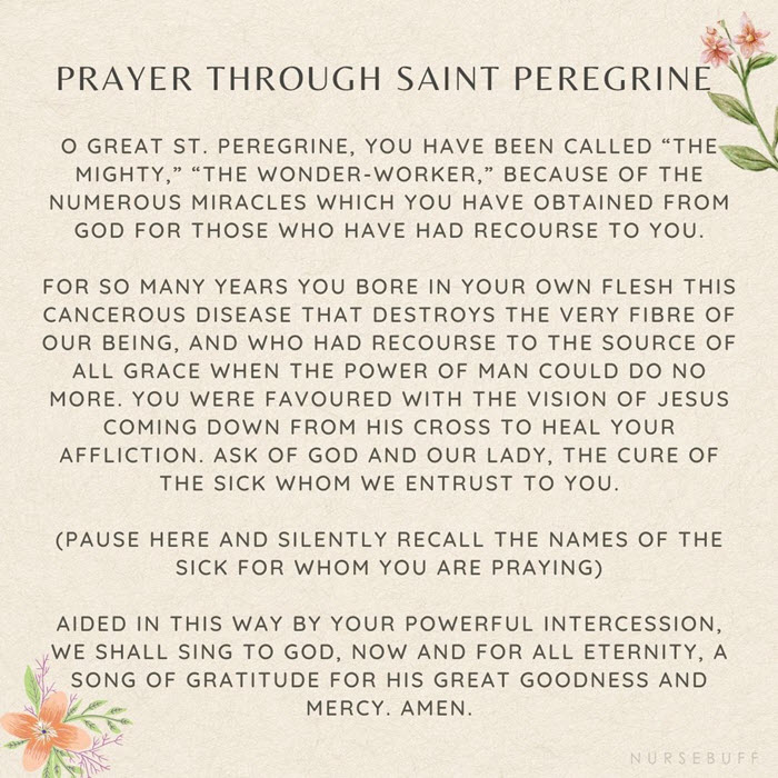 prayer for cancer patients through saint peregrine