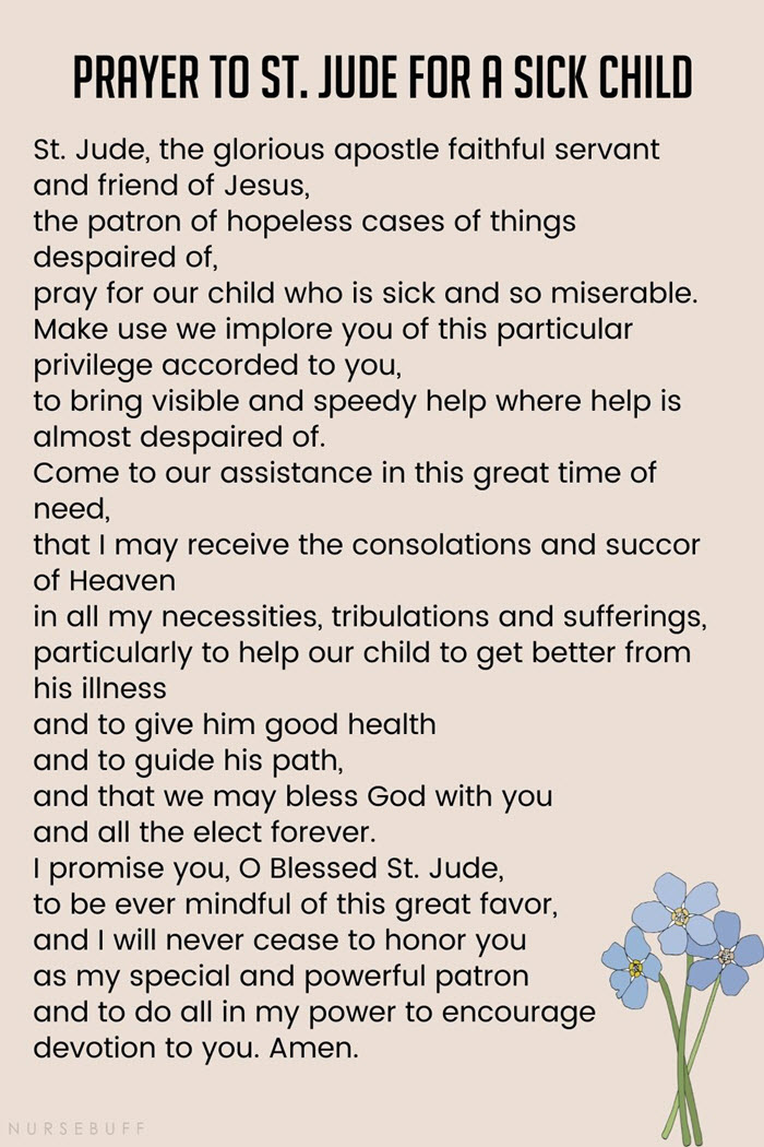 prayer to st jude for a sick child